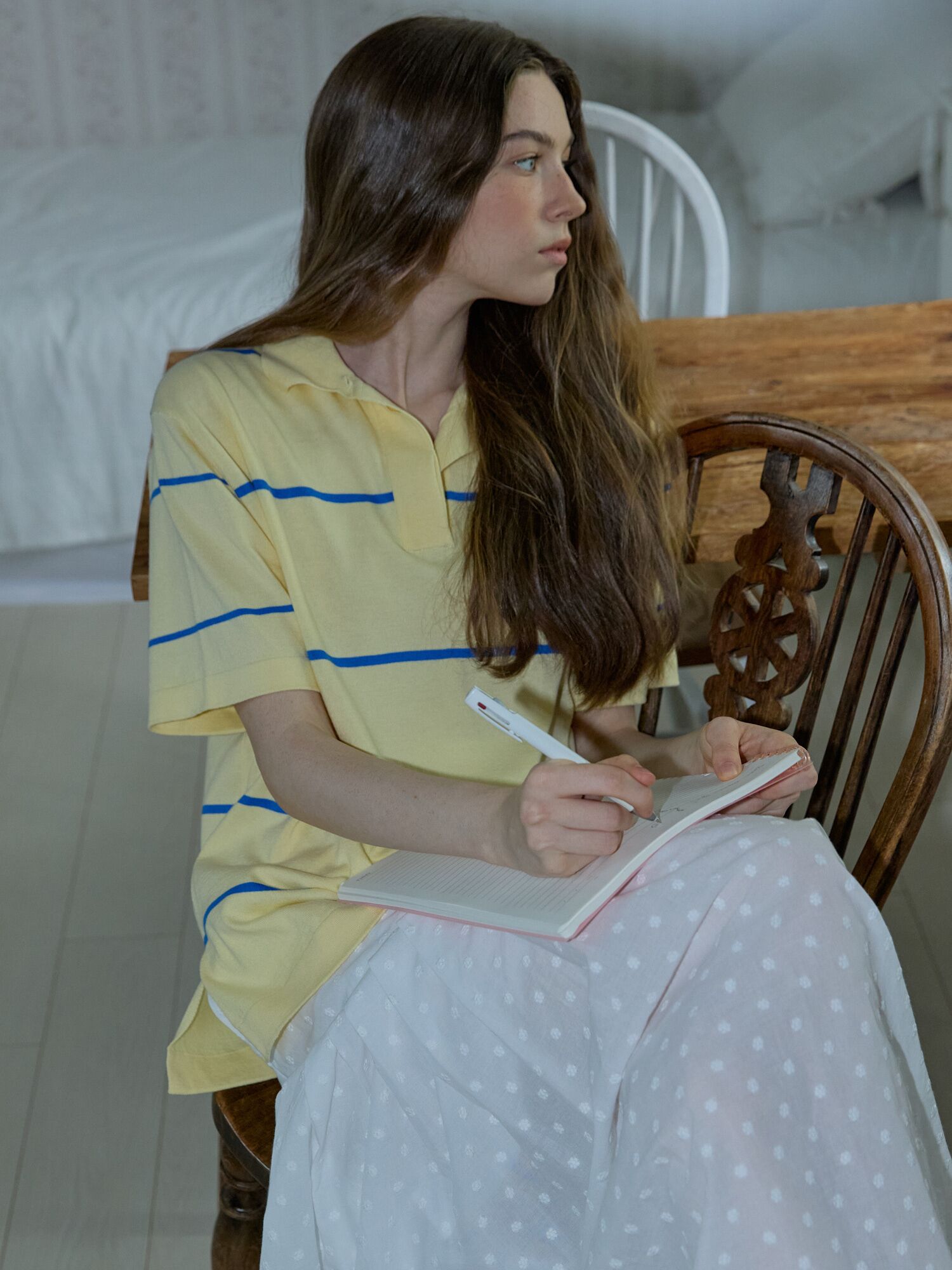 Striped Collar Knit Top Yellow