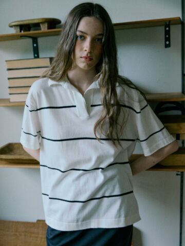 Striped Collar Knit Top Ivory




