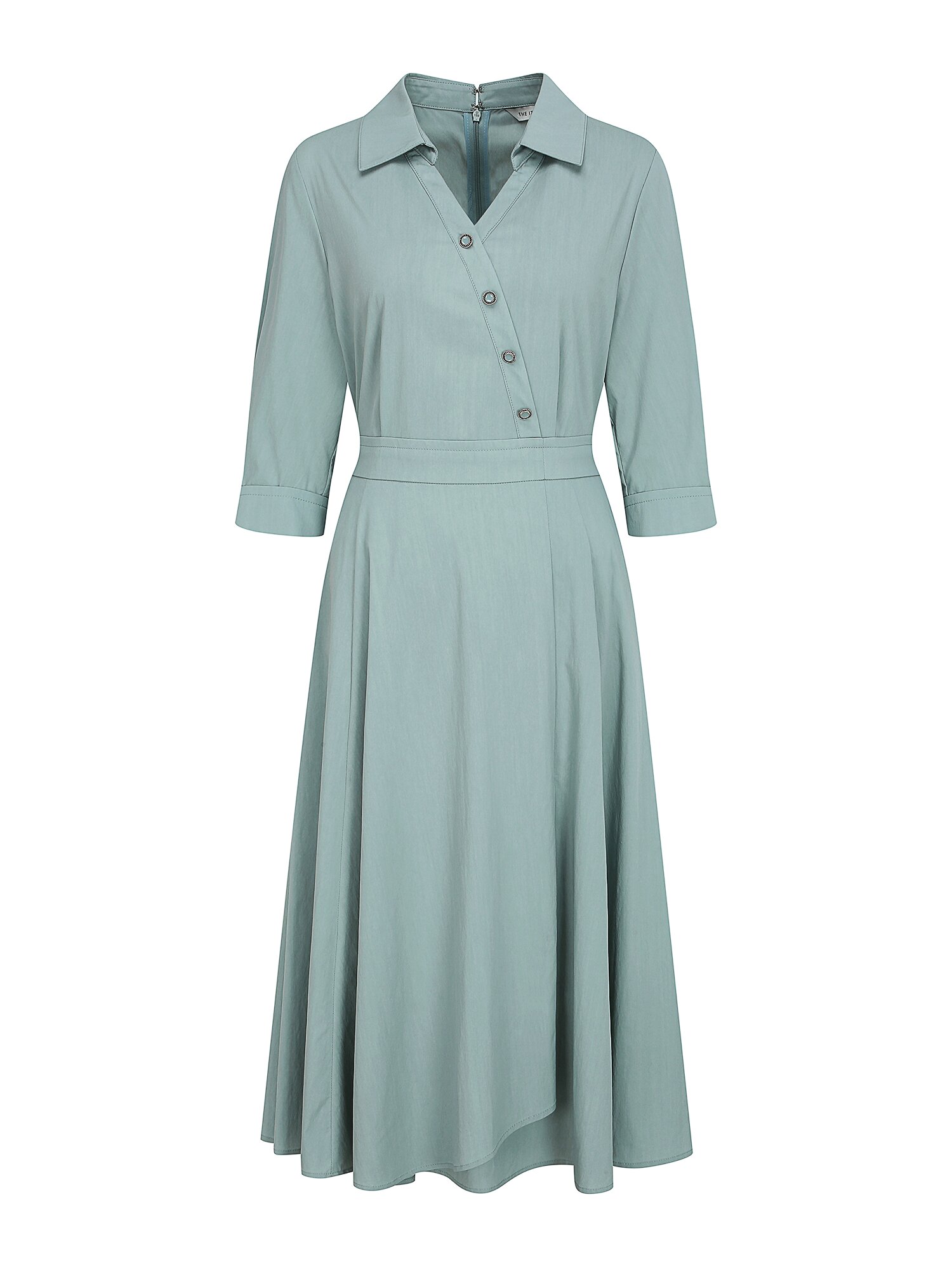 사선 버튼 칼라 플레어 원피스 (MINT)