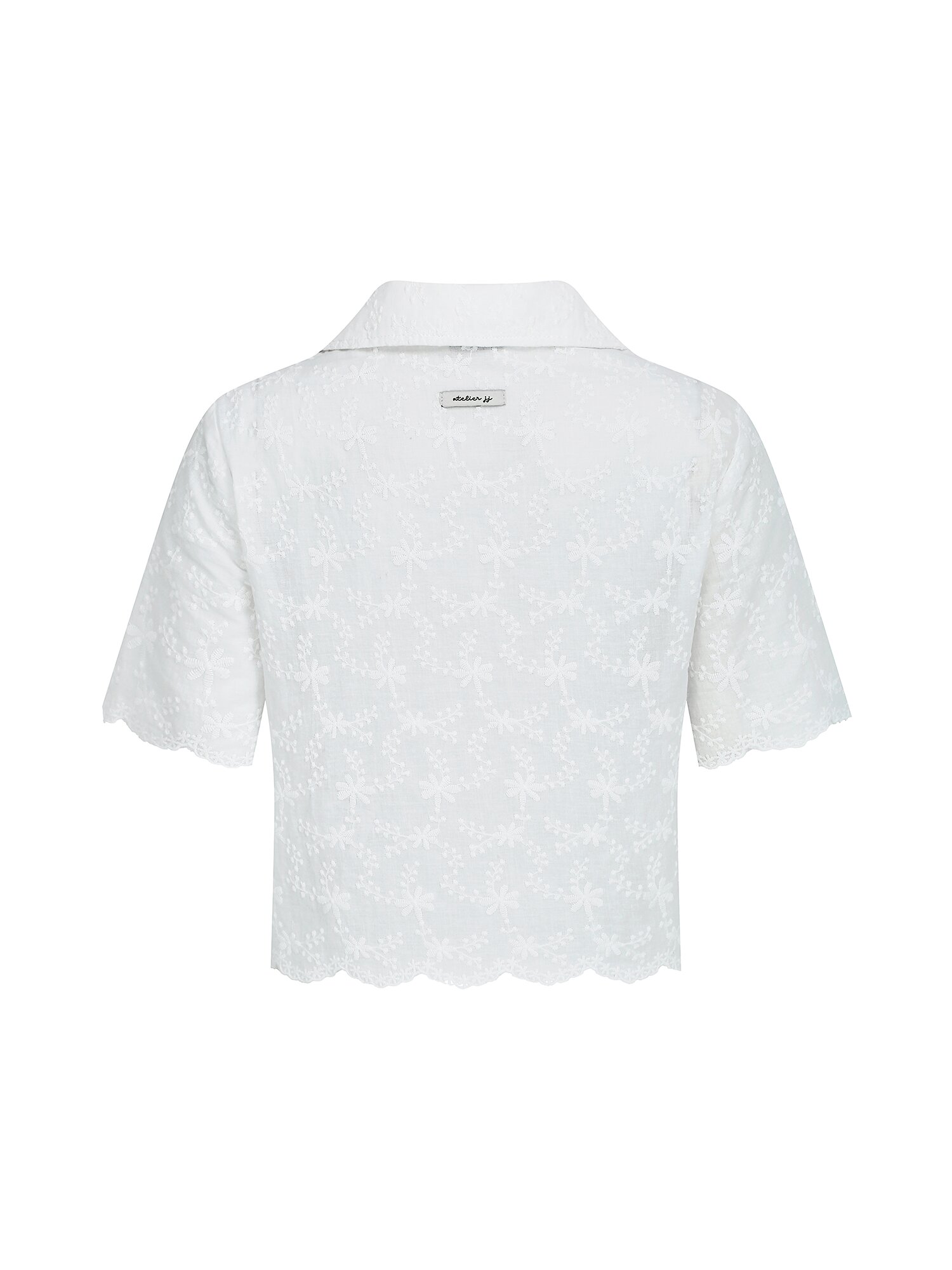 레이스 오픈 칼라 크롭 블라우스 (WHITE)