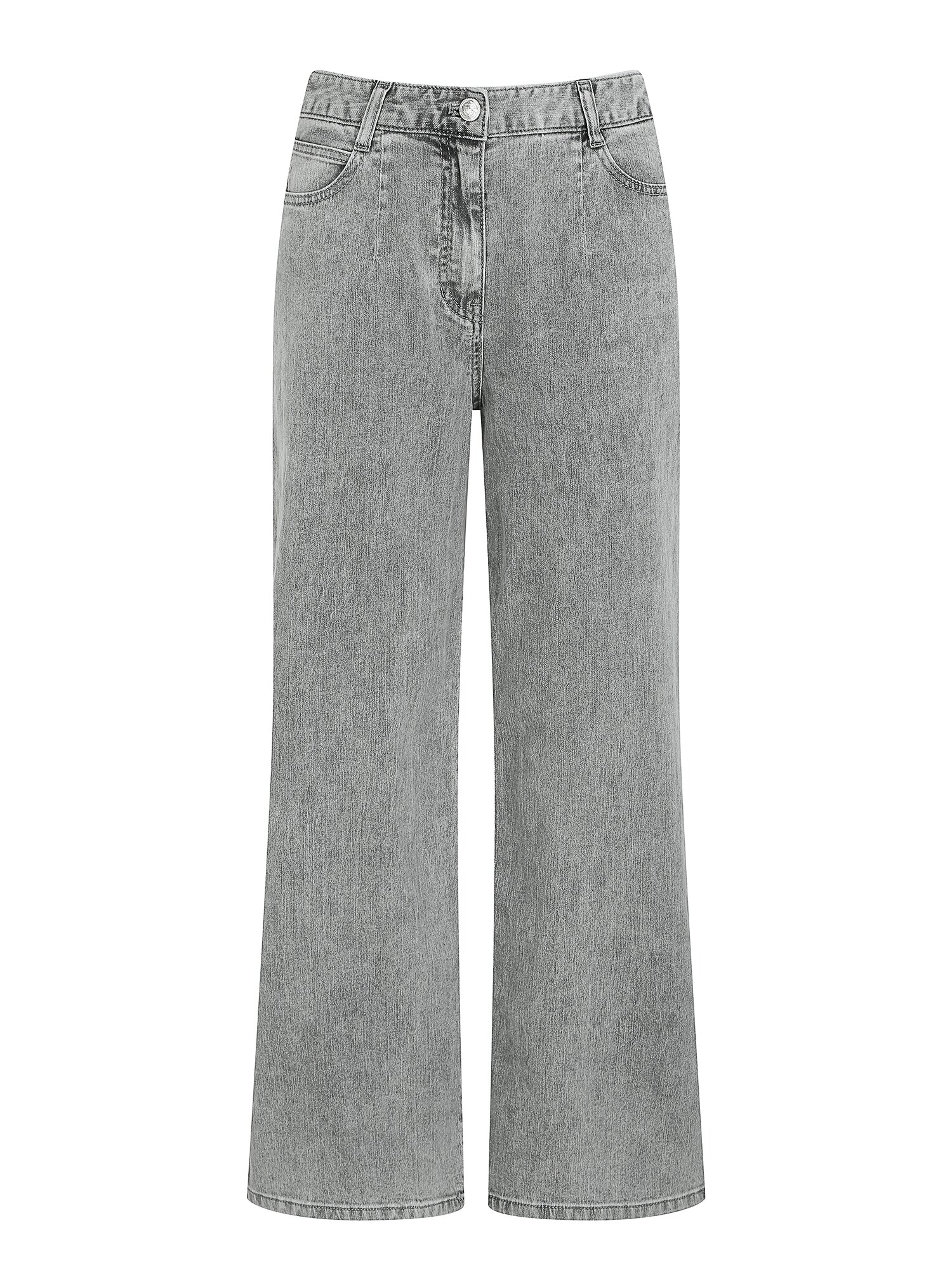 절개 백 밴딩 세미 와이드 데님 팬츠 (LIGHT GREY)