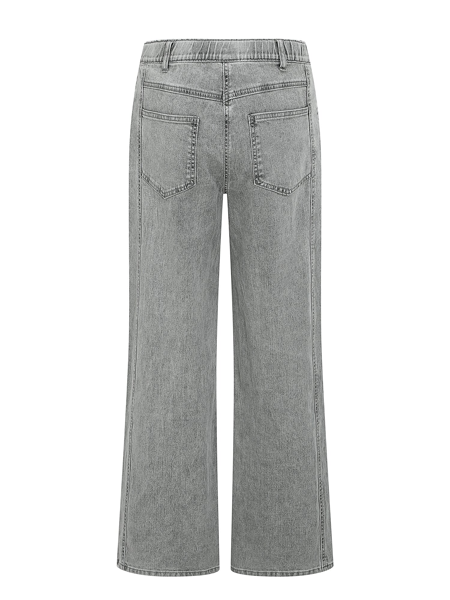 절개 백 밴딩 세미 와이드 데님 팬츠 (LIGHT GREY)