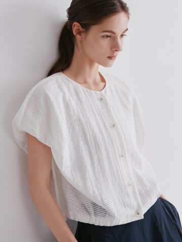 텍스쳐 볼륨 슬리브 블라우스 