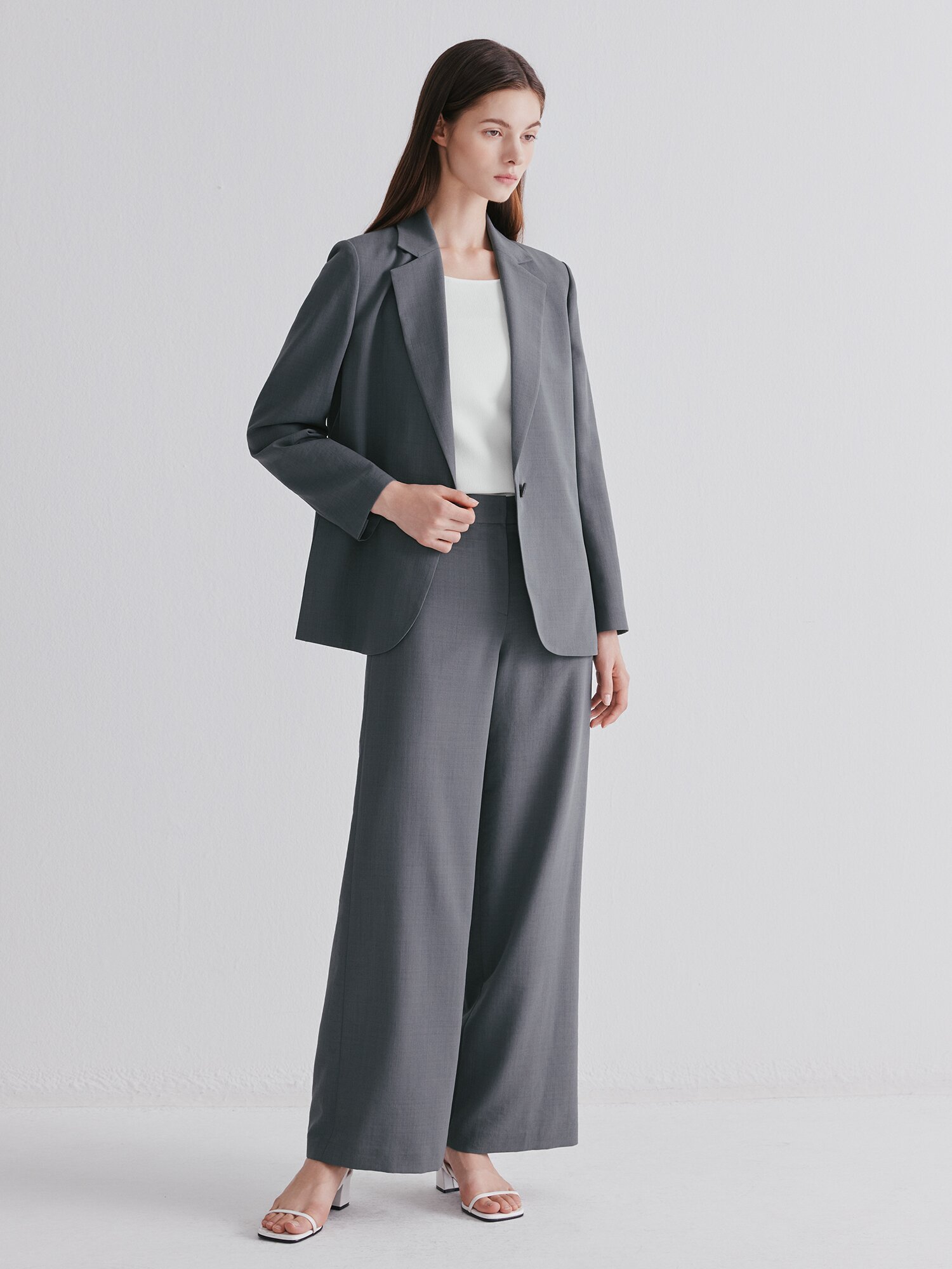 하이 웨이스트 와이드 팬츠 (GREY)