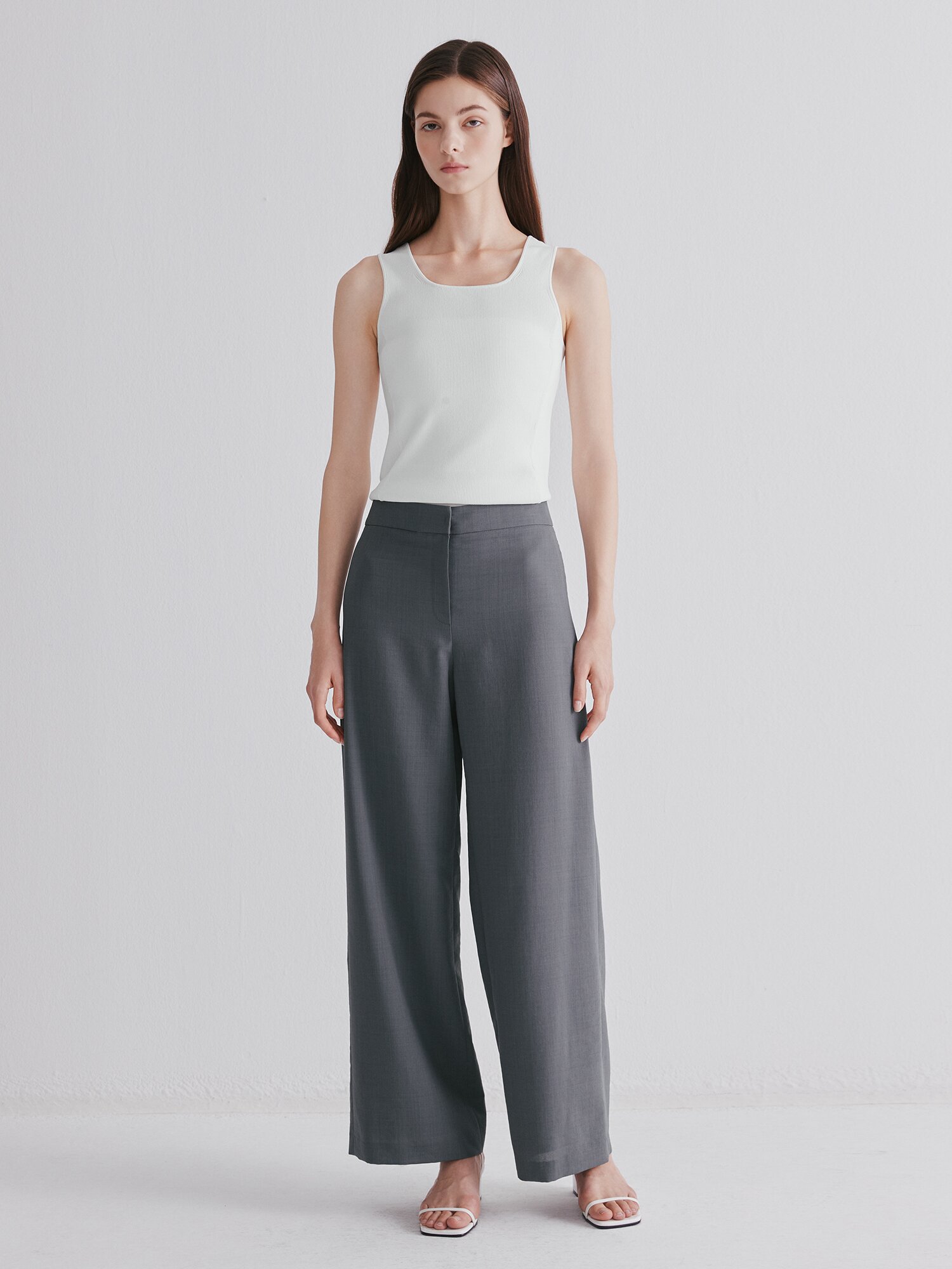 하이 웨이스트 와이드 팬츠 (GREY)