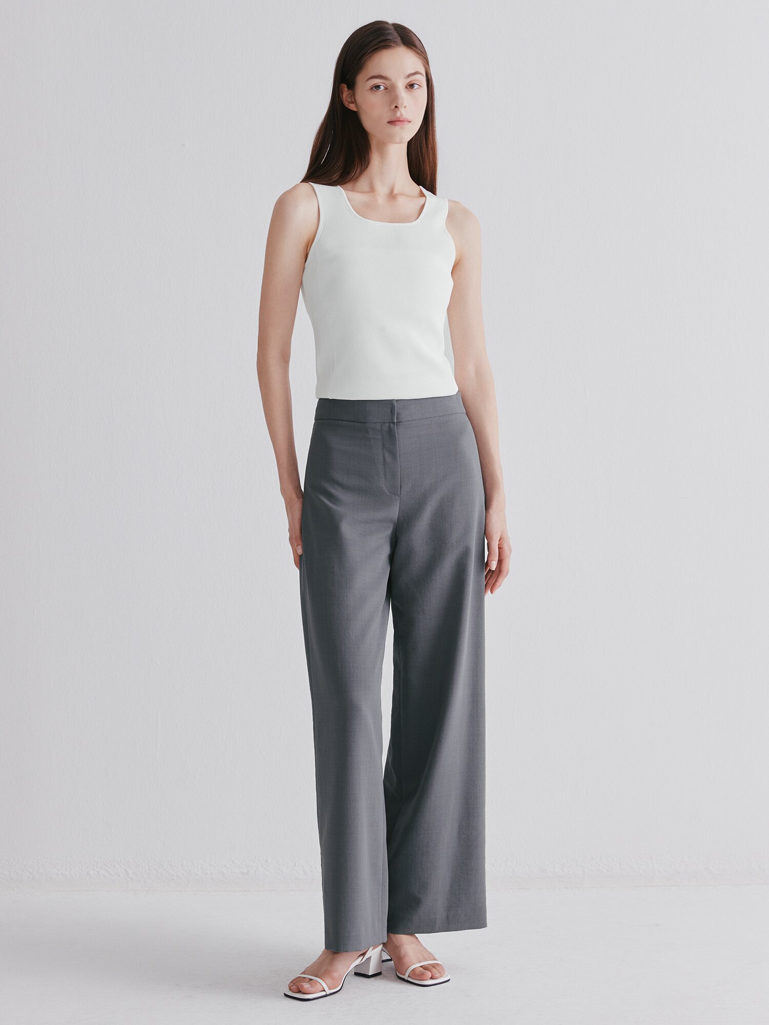 하이 웨이스트 와이드 팬츠 (GREY)