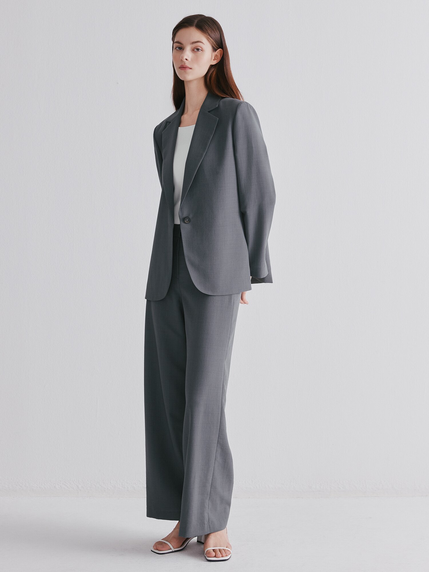 하이 웨이스트 와이드 팬츠 (GREY)