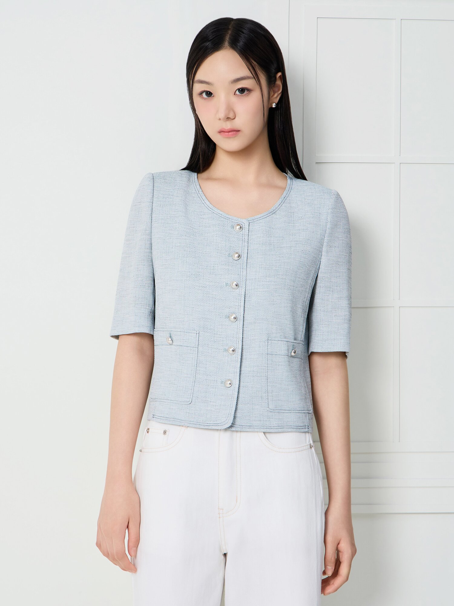 트윌 라운드넥 크롭 재킷 (MINT)