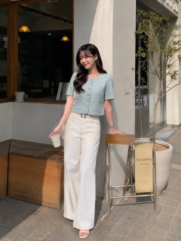트윌 라운드넥 크롭 재킷 