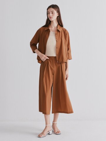 원턱 백 밴딩 퀼로트 크롭 팬츠 