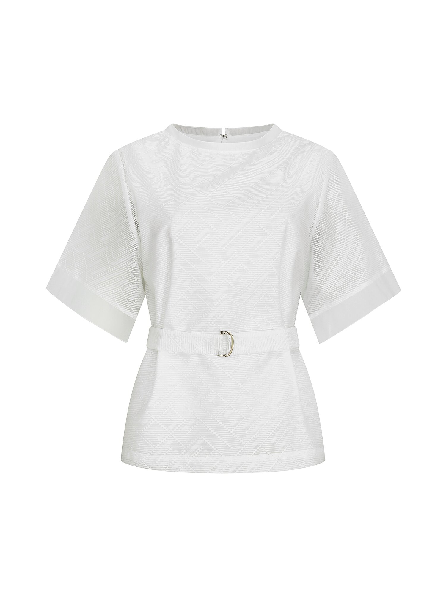 벨티드 텍스쳐 라운드넥 블라우스 (WHITE)