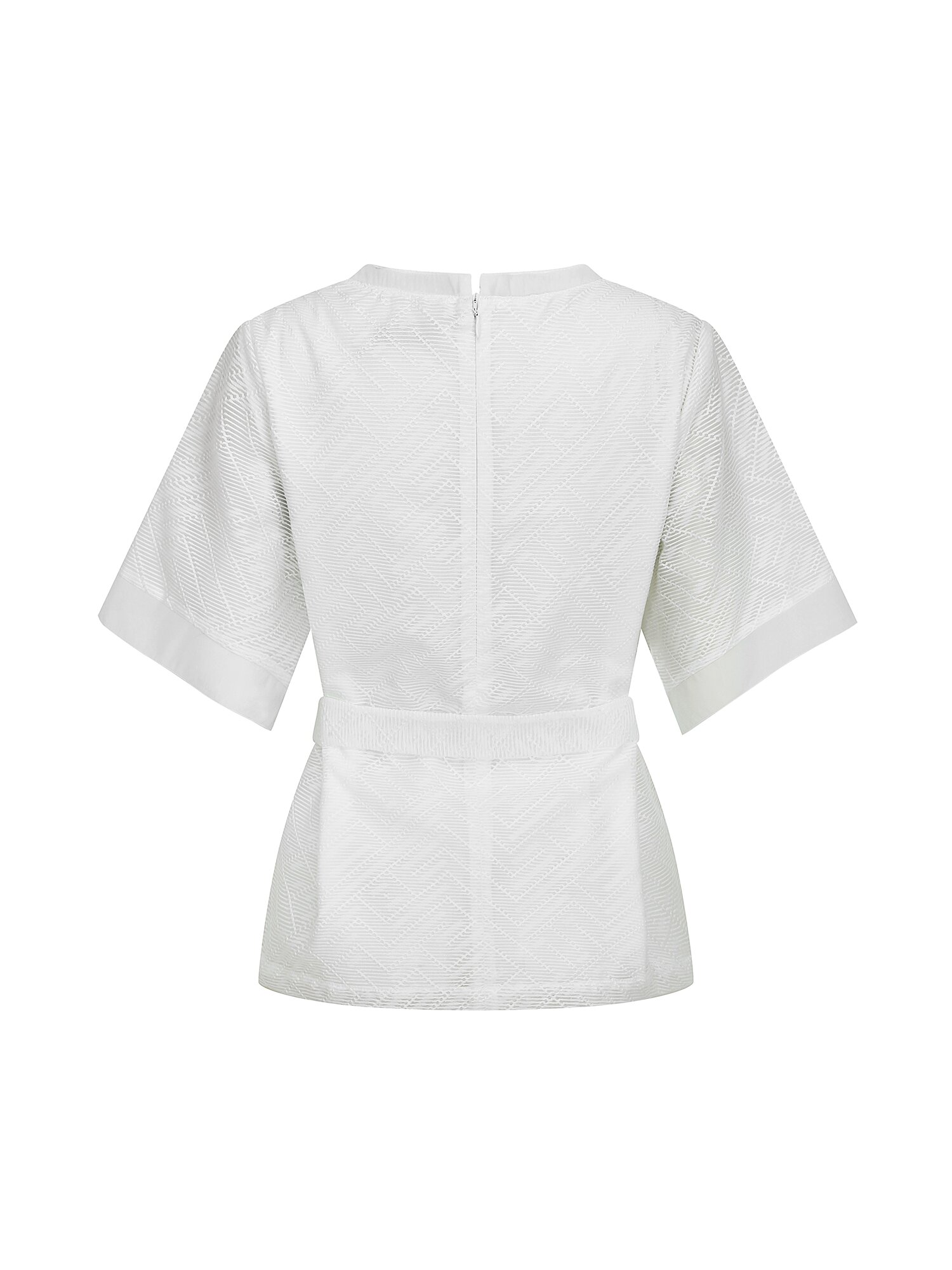 벨티드 텍스쳐 라운드넥 블라우스 (WHITE)