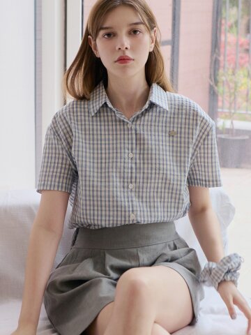 [스크런치 set] 베른 린넨 체크 하프 셔츠_2 Colors