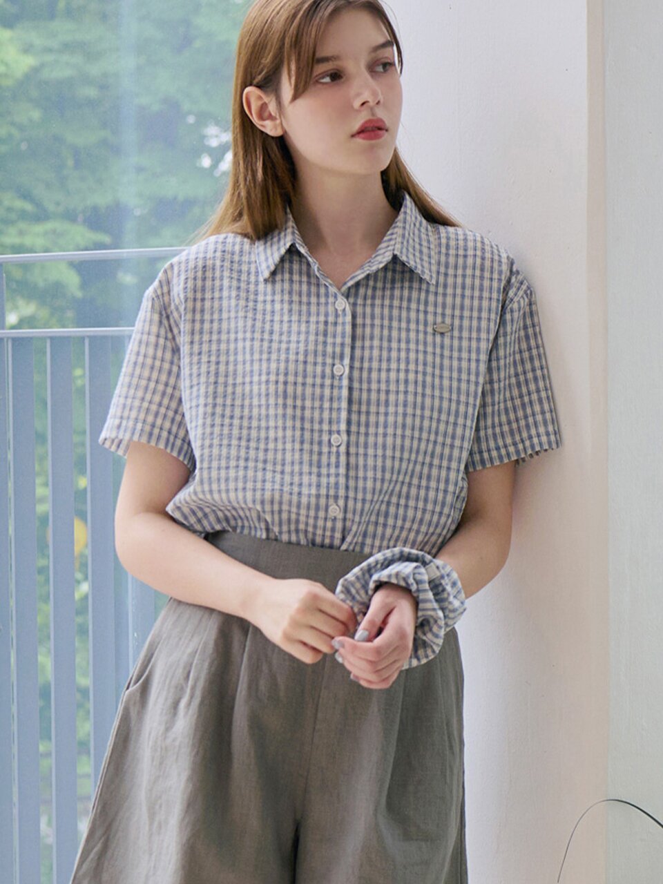 [스크런치 set] 베른 린넨 체크 하프 셔츠_2 Colors