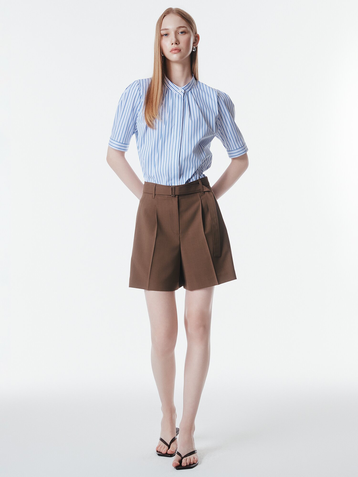 클래식 벨티드 원턱 숏 팬츠 (BROWN)