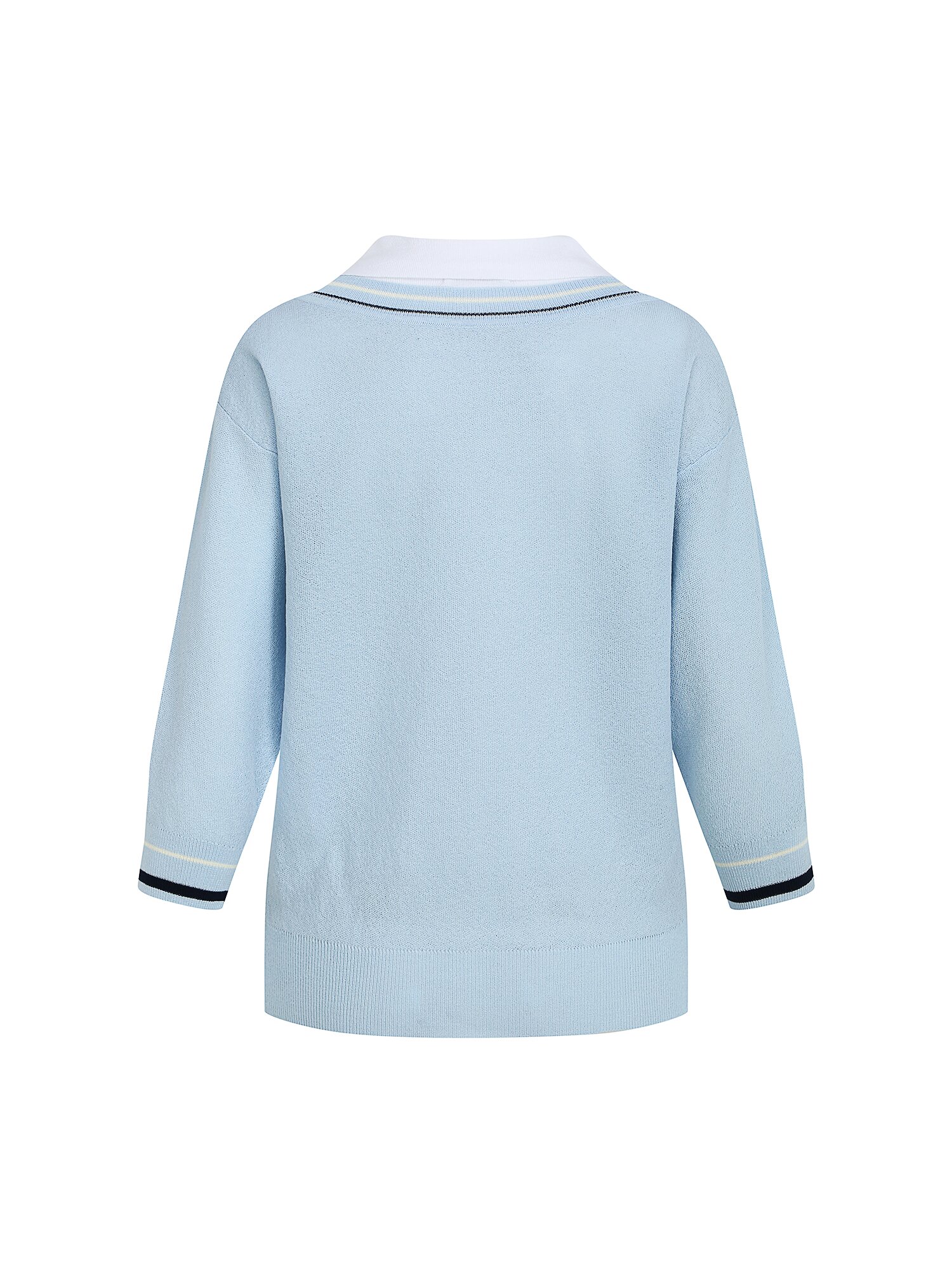 배색 칼라 브이넥 풀오버 니트 (LIGHT BLUE)