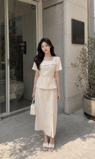벨트 장식 랩 A라인 스커트 
