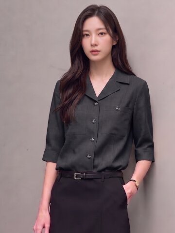 모던 백 슬릿 오픈 칼라 블라우스 