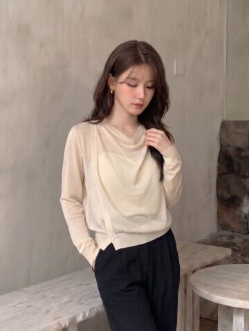 시스루 사이드 버튼 카울넥 가디건 