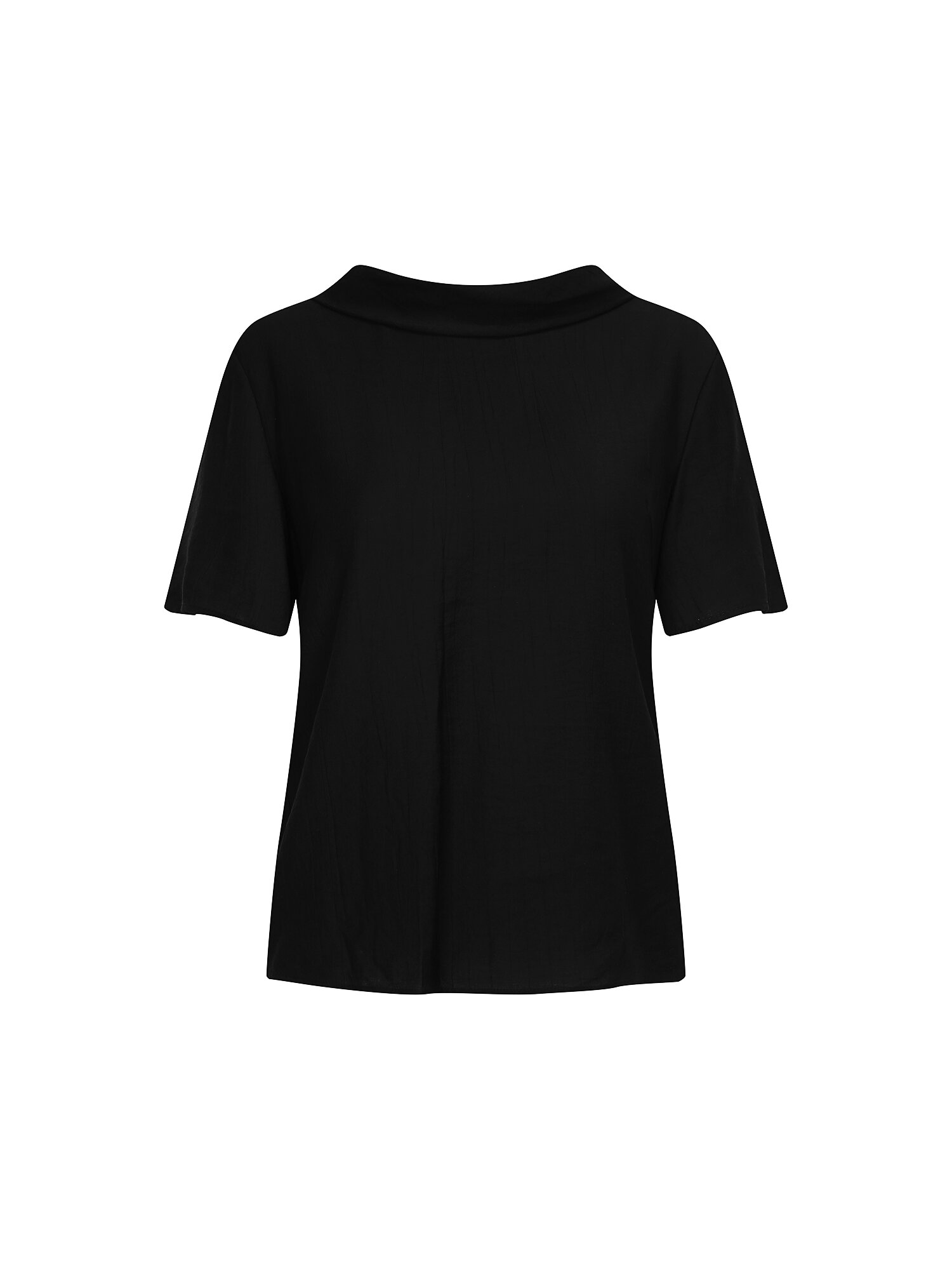 링클 백 리본 카울넥 블라우스 (BLACK)