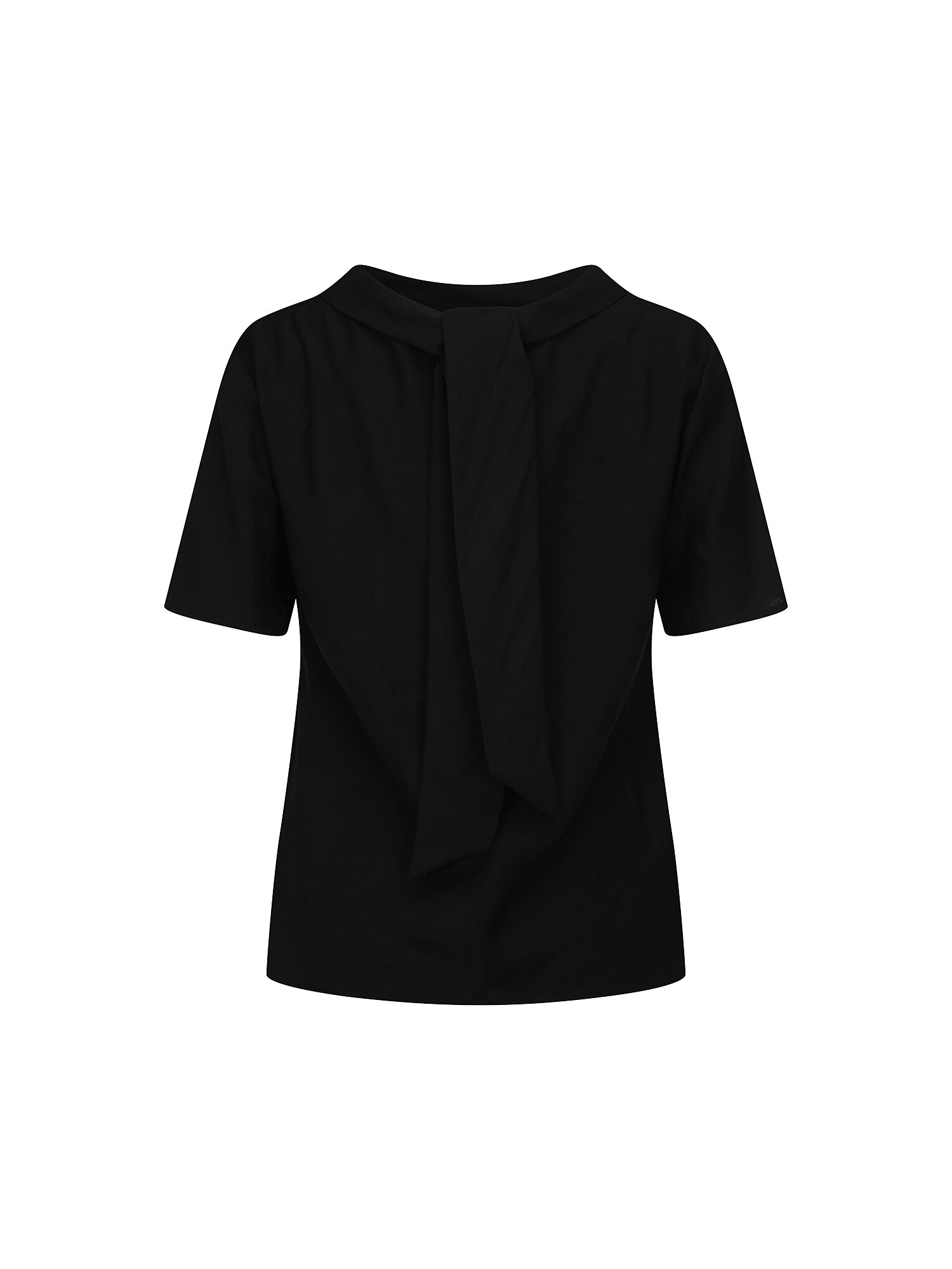 링클 백 리본 카울넥 블라우스 (BLACK)