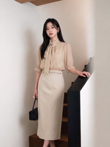 코튼 백 슬릿 펜슬 스커트 (BEIGE)