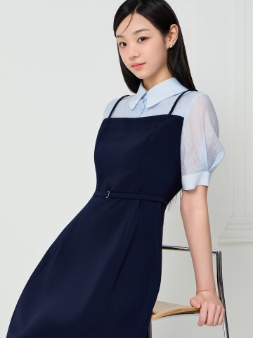 셔츠 배색 플레어 미니 원피스 