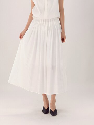 Pin Tuck Flare Banding Skirt _White