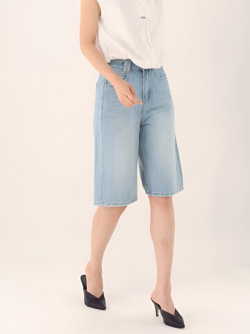 Fluid Denim Bermuda Pants
