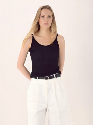 Linen Rib Sleeveless Knit _Black