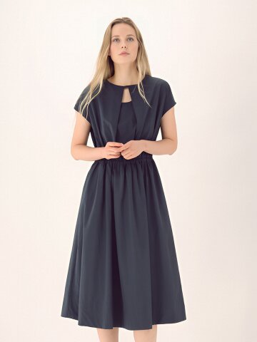 Front Cut Banding Dress _Charcoal