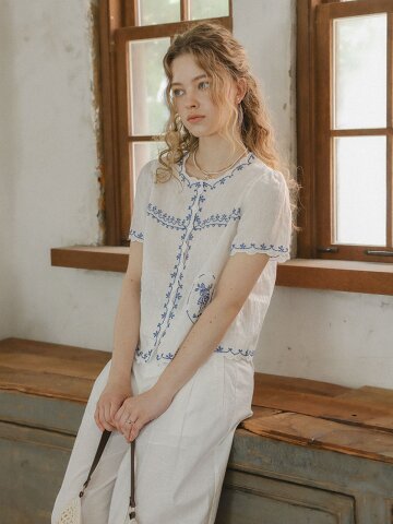 PM_Blue floral embroidery shirt_WHITE