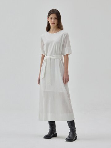 WRINKLE BELT LONG DRESS OFF WHITE S6