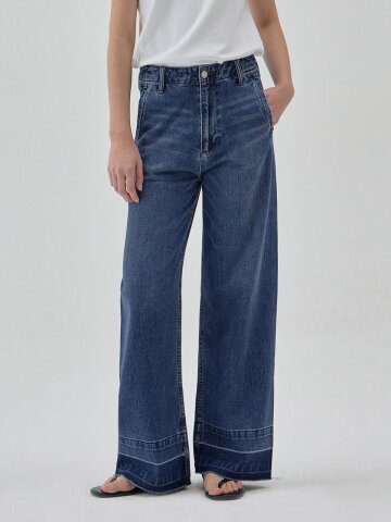DENIM COLOR BLOCK WIDE PANTS INDIGO S6