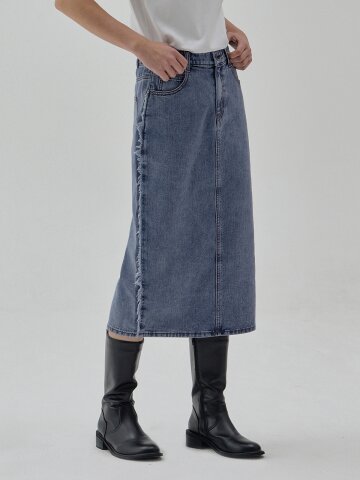 DENIM FRINGE H LINE SKIRT BLUE S6