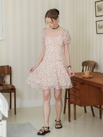 DD_Square neck floral mini dress_PINK