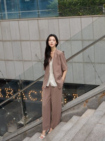 미니멀 브이넥 원버튼 재킷 