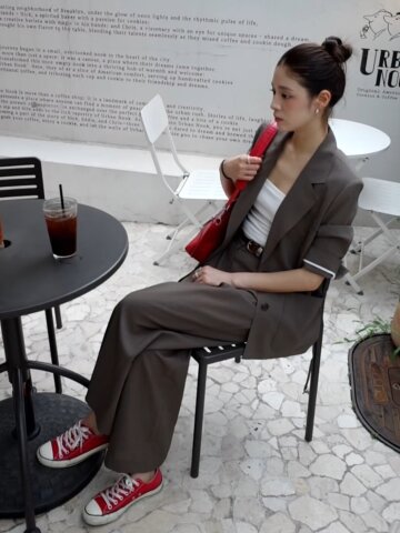 하이 웨이스트 투턱 와이드 팬츠 (BROWN)