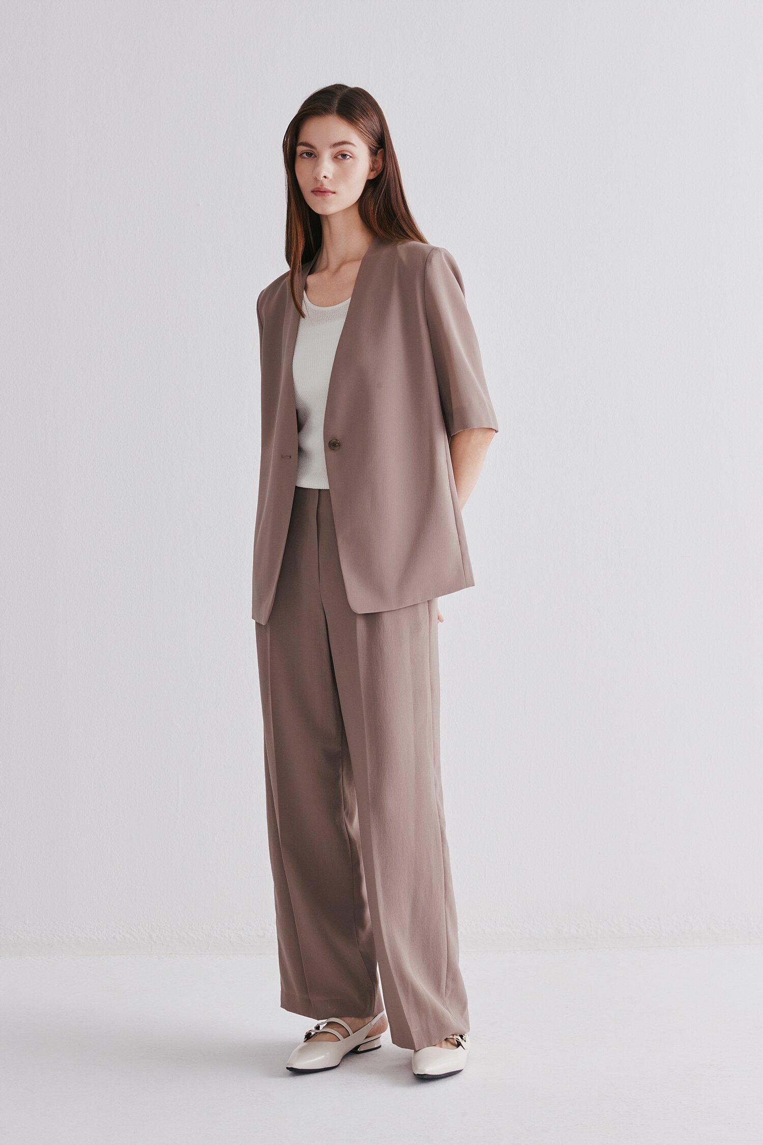 미니멀 원턱 와이드 팬츠 (LIGHT BROWN)