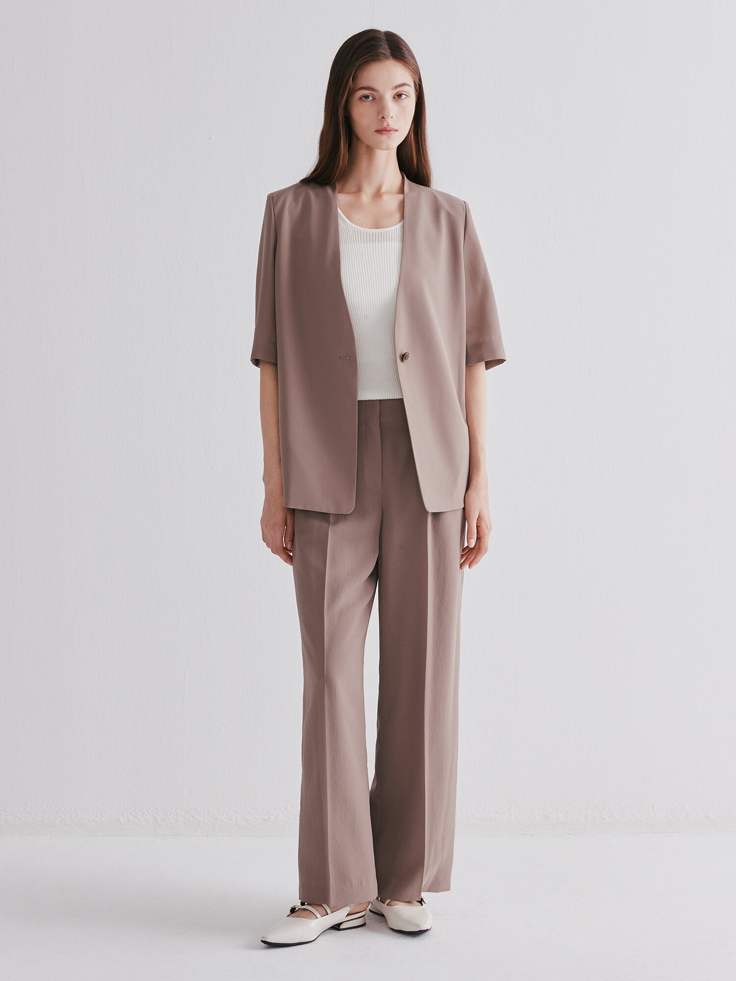 미니멀 원턱 와이드 팬츠 (LIGHT BROWN)