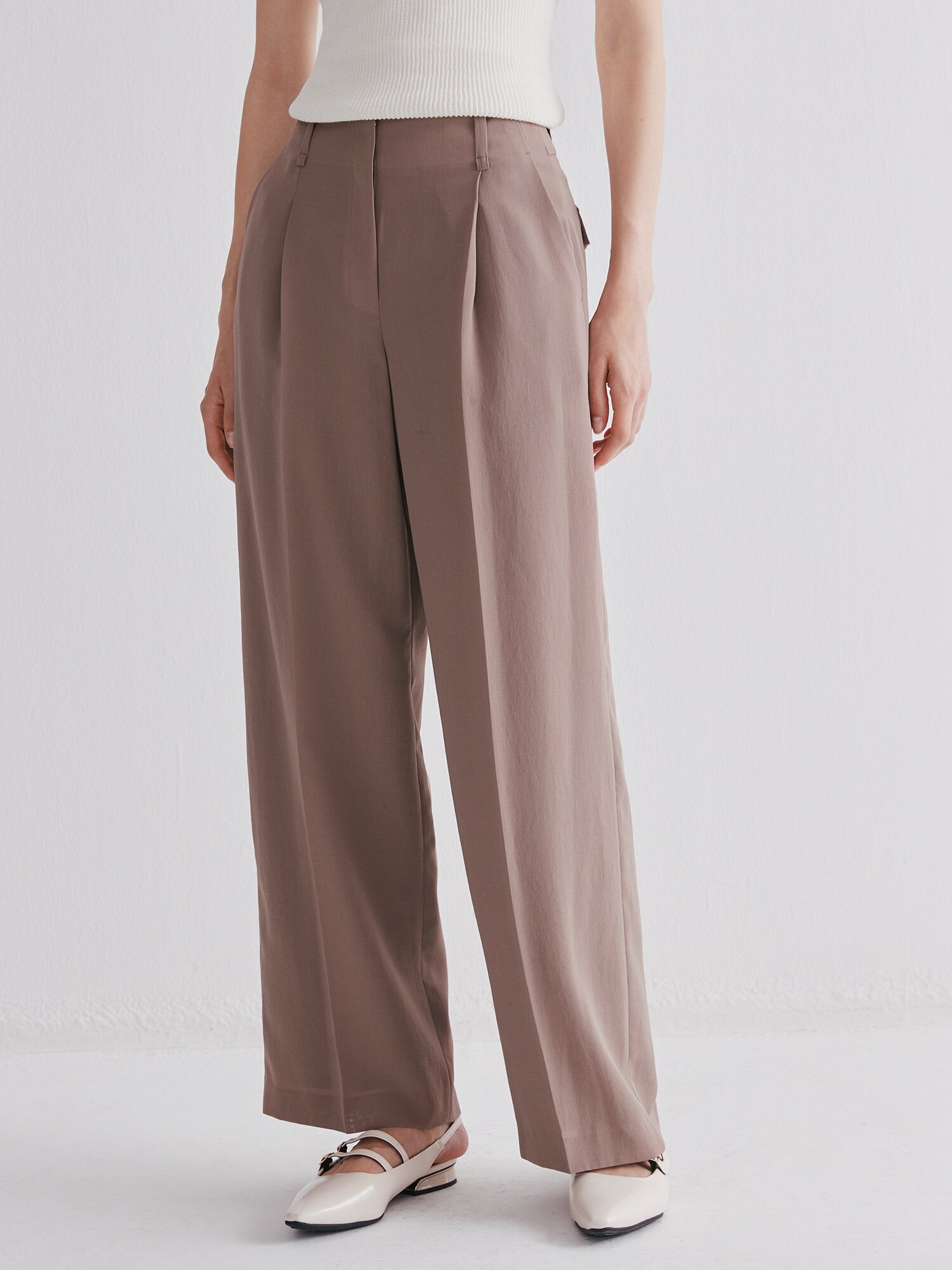 미니멀 원턱 와이드 팬츠 (LIGHT BROWN)
