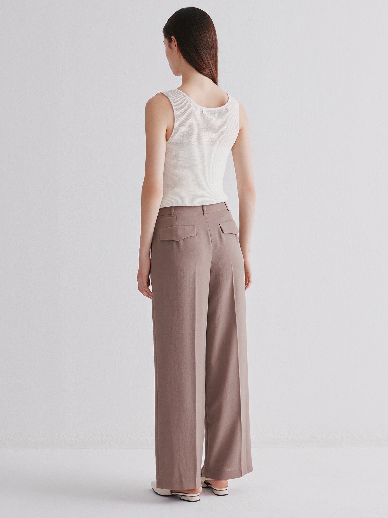 미니멀 원턱 와이드 팬츠 (LIGHT BROWN)