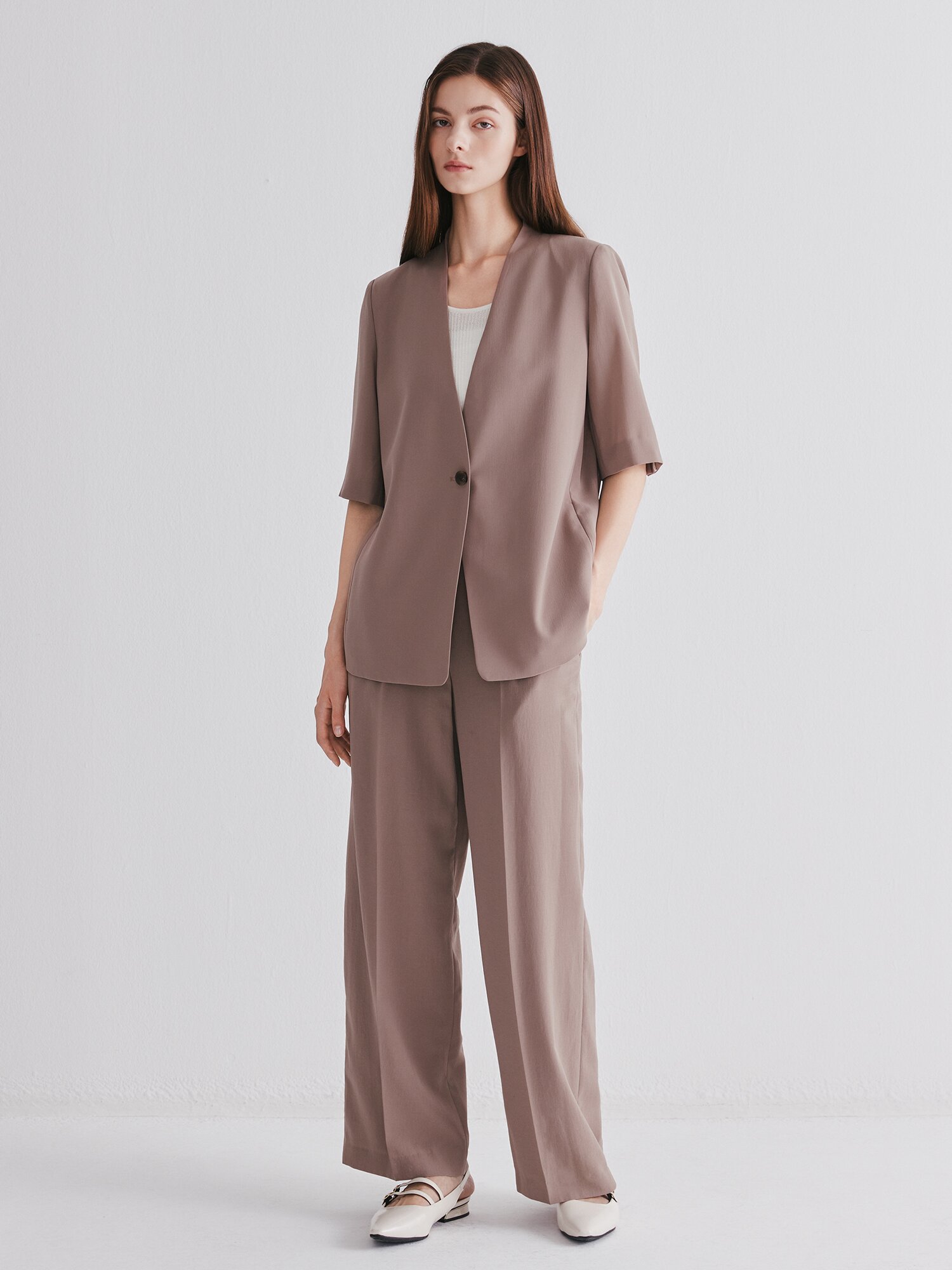 미니멀 원턱 와이드 팬츠 (LIGHT BROWN)