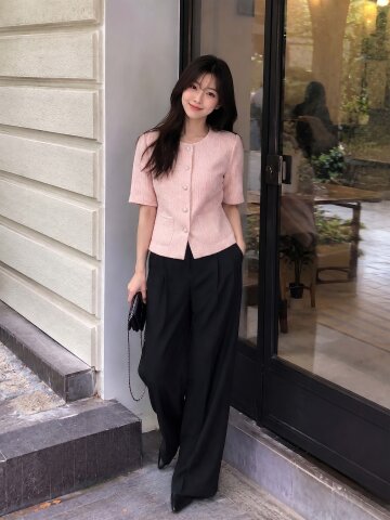하이 웨이스트 투턱 와이드 팬츠 