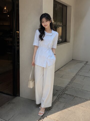 사선 버튼 언밸런스 칼라 블라우스 