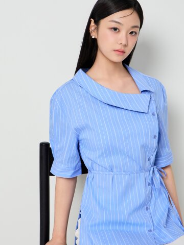 사선 버튼 언밸런스 칼라 블라우스 
