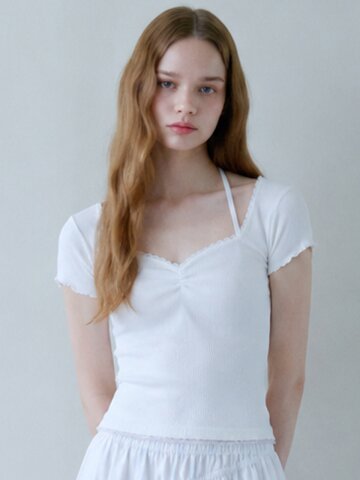 DEW LACE SHIRRING T-SHIRT_WHITE