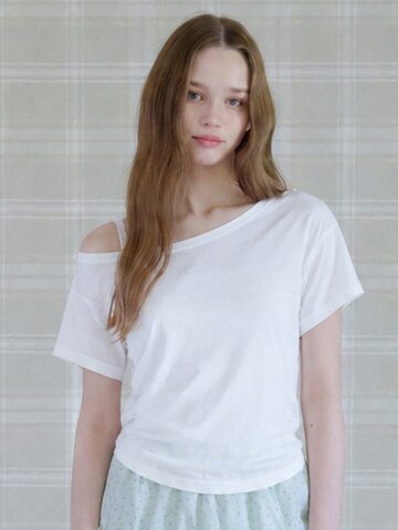 BOXY LETTERING OFF-SHOULDER T-SHIRT_WHITE