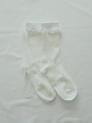 ［2PCS 1SET］DAINTY RIBBON LACE SOCKS_WHITE