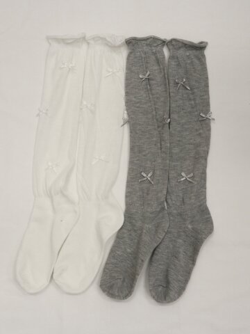 ［2PCS 1SET］DREAMY RIBBON LAYER SOCKS_MELANGE GREY